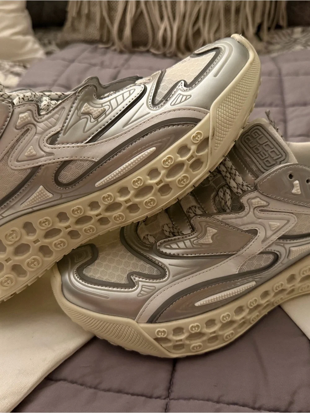 Gucci Beige and Silver Men's Sneakers